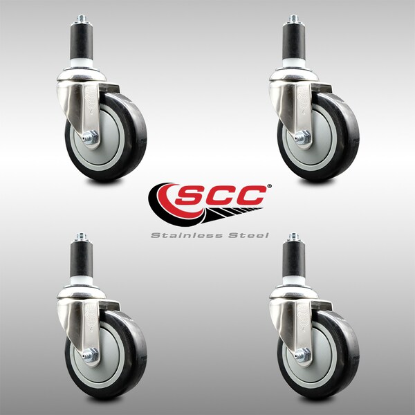Service Caster 4 Inch 316SS Black Polyurethane Swivel 1-1/4 Inch Expanding Stem Caster Set SCC SCC-SS316EX20S414-PPUB-BLK-114-4 - main
